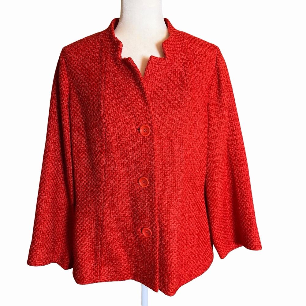 Eileen Fisher Wool Viscose Basket Weave Seamed Jacket XL Womens Career Preppy